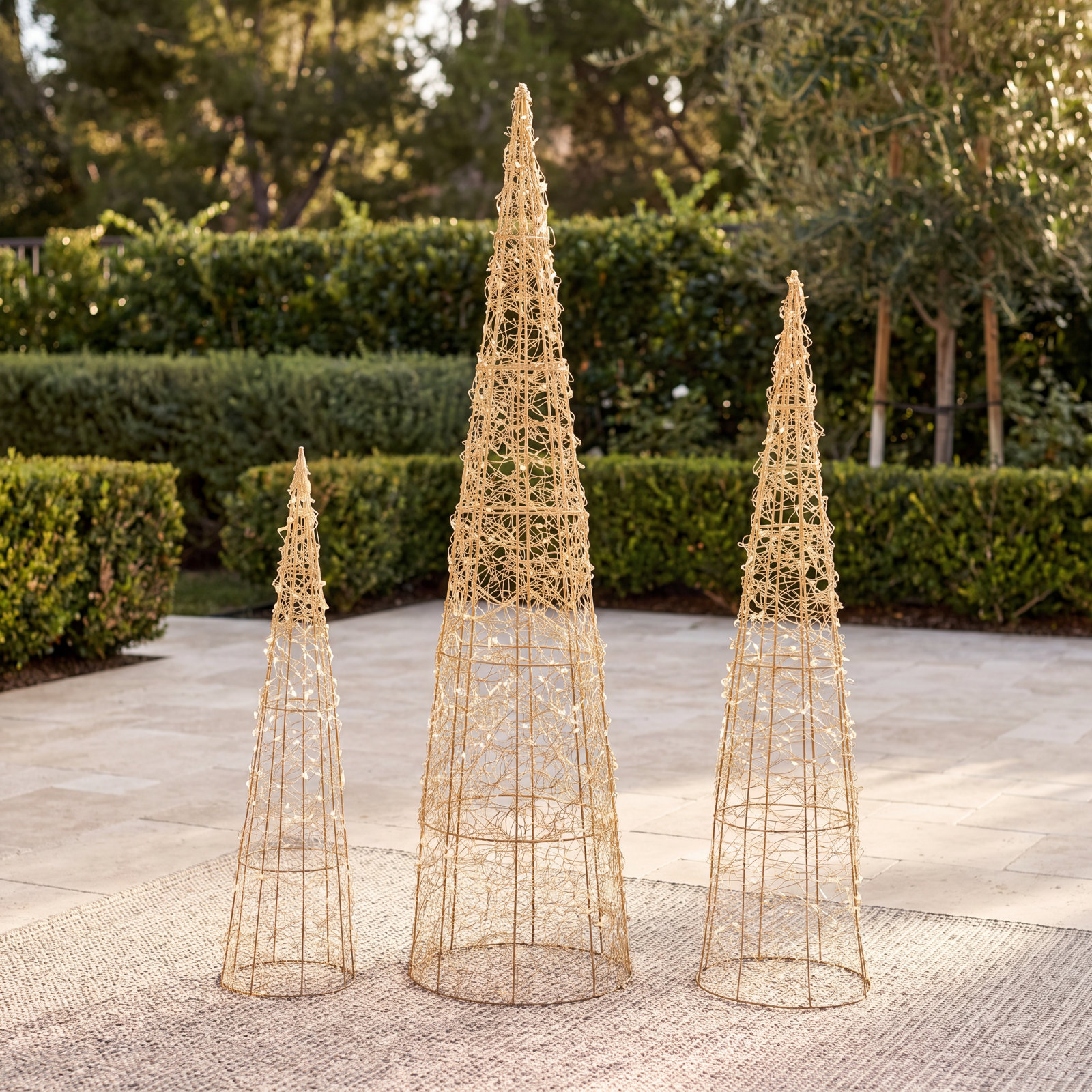 3-Piece LED Twinkle Lighted Cone Tree Set