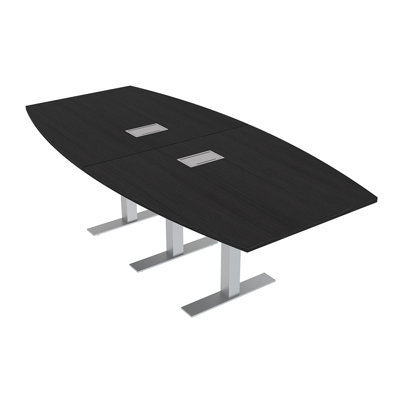 Table de conférence en forme de bateau avec base en T en métal | Unité électrique
