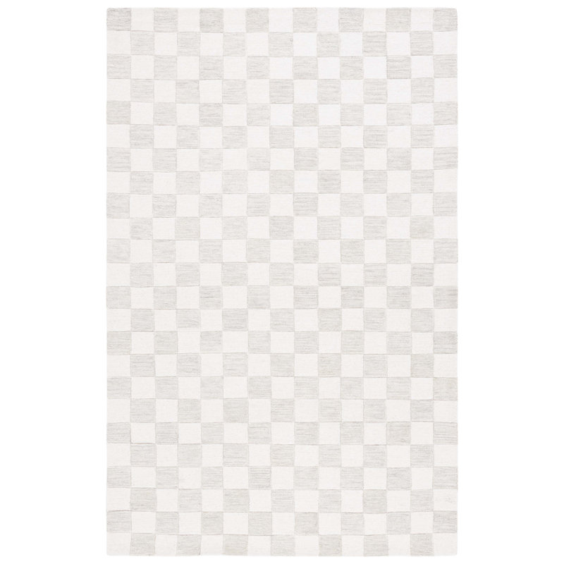Msr4760 Martha Stewart Hand Tufted Wool/Cotton Checkered Rug in Beige/Ivory, Rectangle 4' x 6'