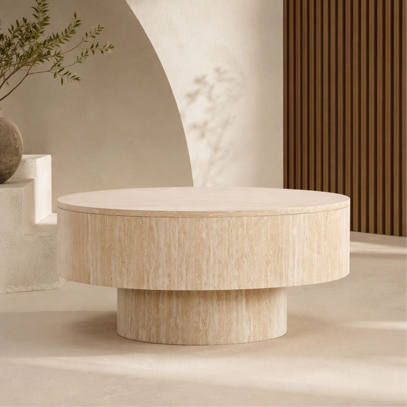 Table basse ronde avec rangement Travertine