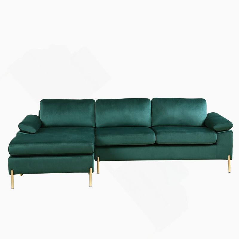 Shannon Velvet Sectional Sofa With Chaise, Green Velvet