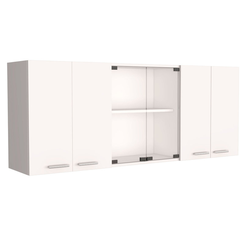 Armoire murale H 24 po, quatre portes, avec deux tablettes internes et une plaque interne et un organisateur en verre, deux tablettes de rangement avec deux portes en verre