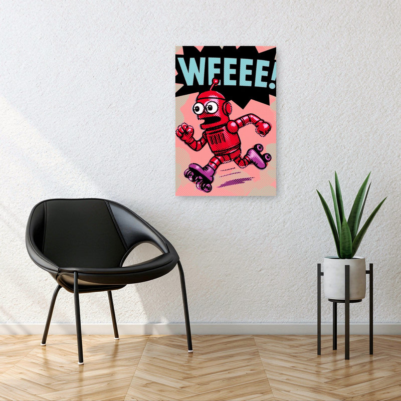 Running Pop Art Robot Energetic Playful Retro Wall Art Print by ERM - Wrapped Canvas Print, 91.44cm H x 60.96cm W