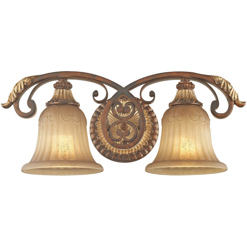 Verona Bronze & Aged Gold Leaf 2-Light Vanity with Rustic Art Glass