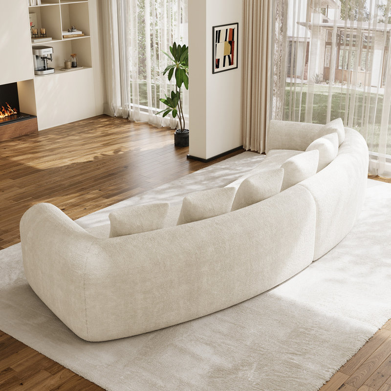Boneless 157" Modern Curved Sectional Sofa Oversized Compression Sofa, Beige