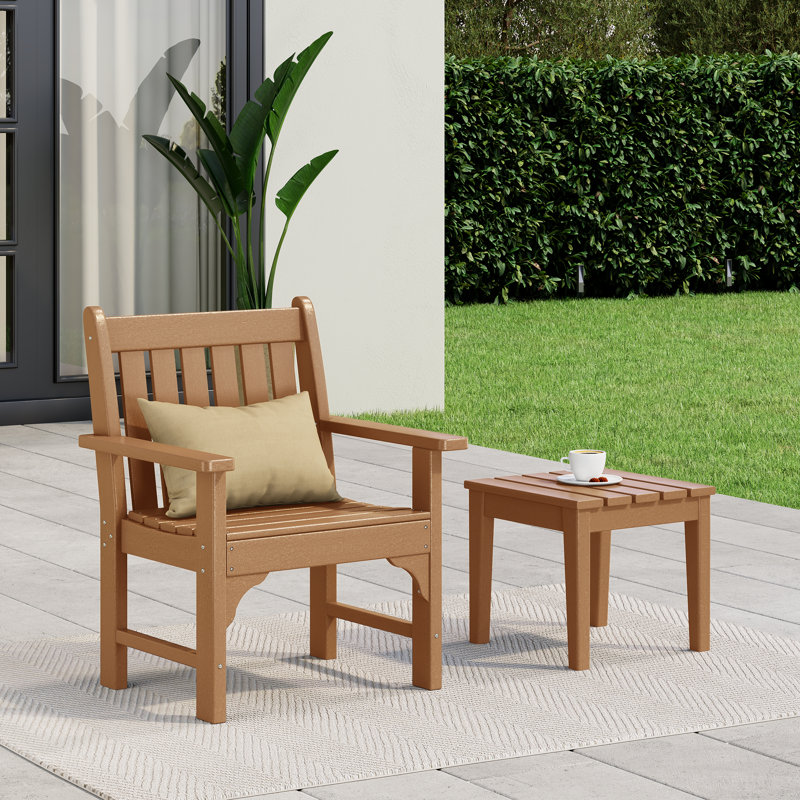 Brierley Poly Garden Arm Chair With Side Table, Teak