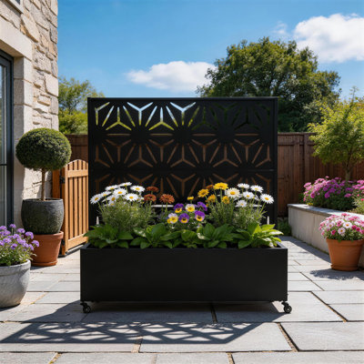 Metal Planter Box with Trellis and Wheels