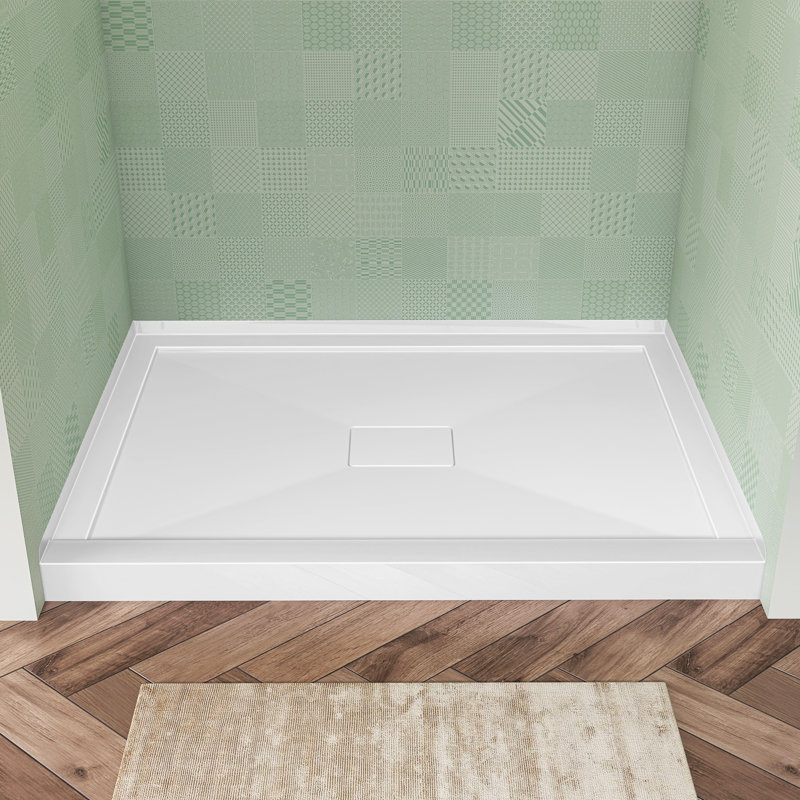 Alcove Acrylic Shower Base 48'' W X 36'' D Rectangular Single Threshold White Shower Pan with Center Drain Cover