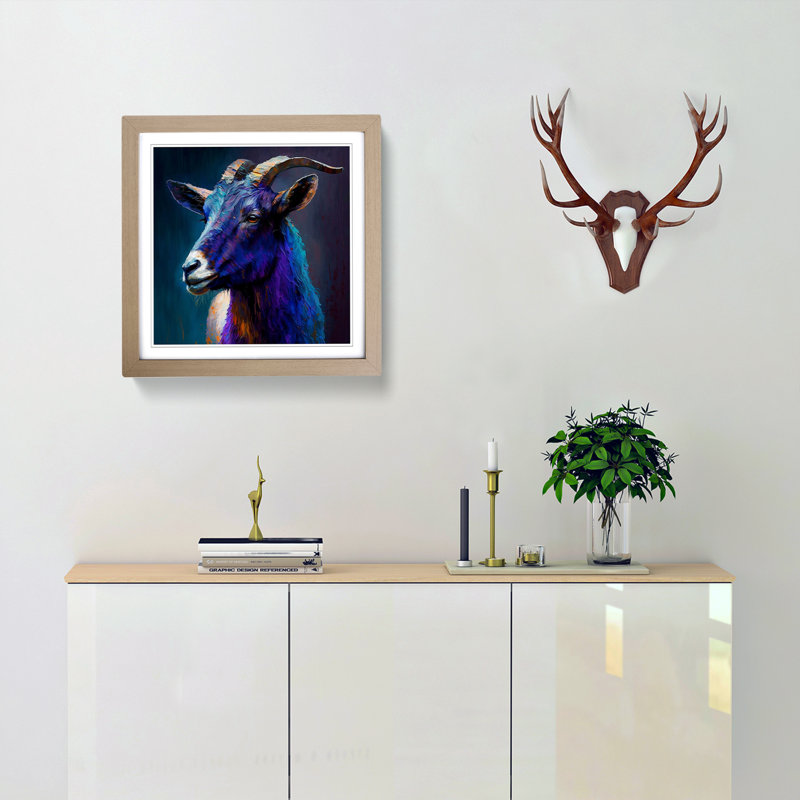 Goat Palette Knife Painting No.1 - Single Picture Frame Print on Wood, Oak