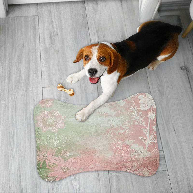 Tapis d'alimentation classique en forme d'os - Motifs classiques rose-vert