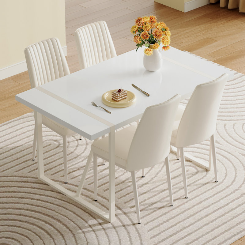Dining Table Set With Armless Chairs.The Backrest Of The Dining Chair Is Designed With Multiple Vertical Stripes., 5