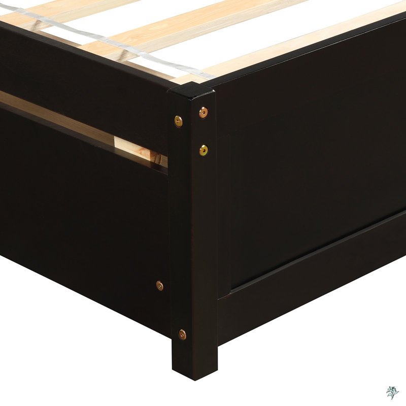 Cadre de lit plateforme simple avec deux tiroirs et tête de lit, Espresso
