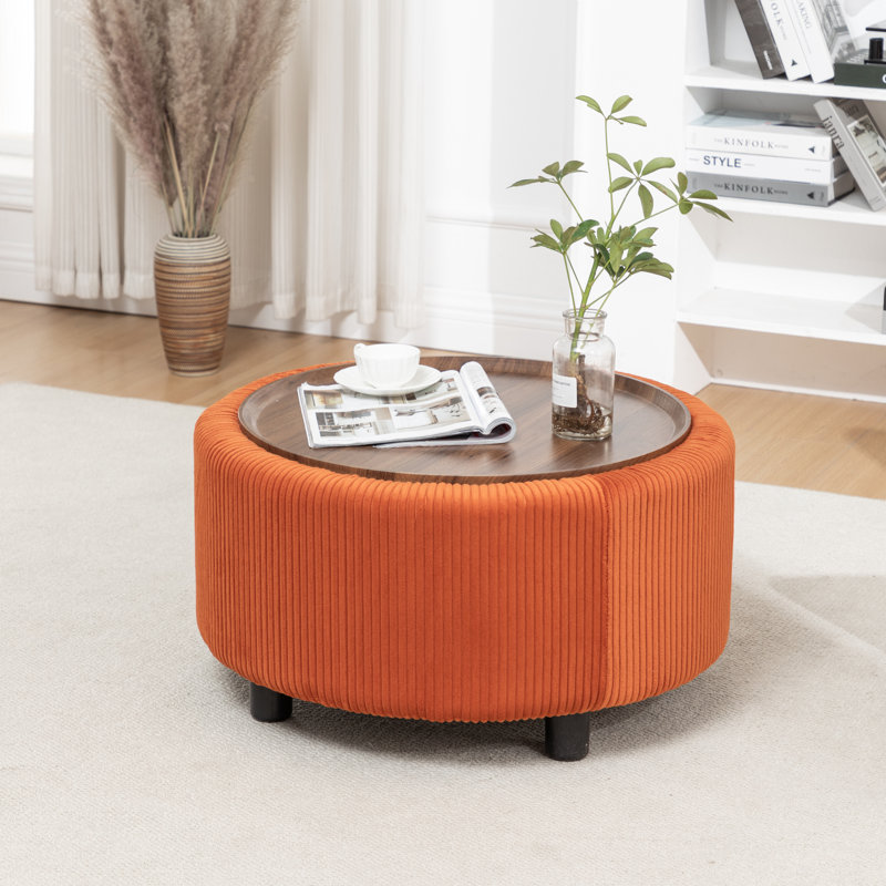 Pietsch Round Coffee Table with Storage, Orange Corduroy