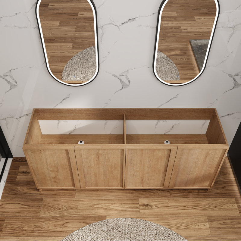 Meuble-lavabo autoportant moderne de 72 pouces avec quatre portes à fermeture en douceur