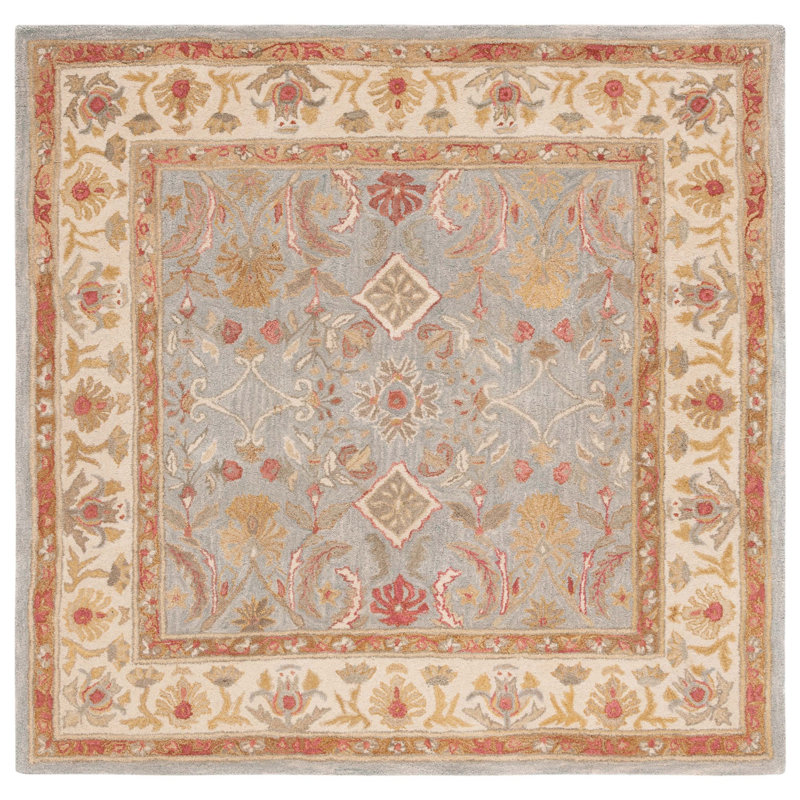 Tapis bleu clair / ivoire en laine touffeté à la main Tingley, Carré 6 pi