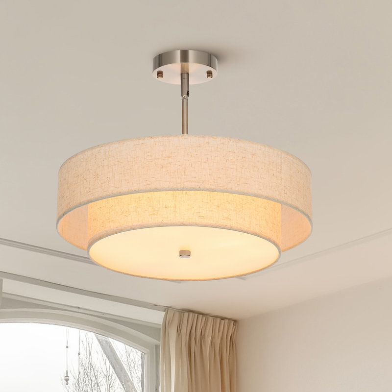 Lustre semi-encastré en tissu 4 lumières Maskell, Nickel