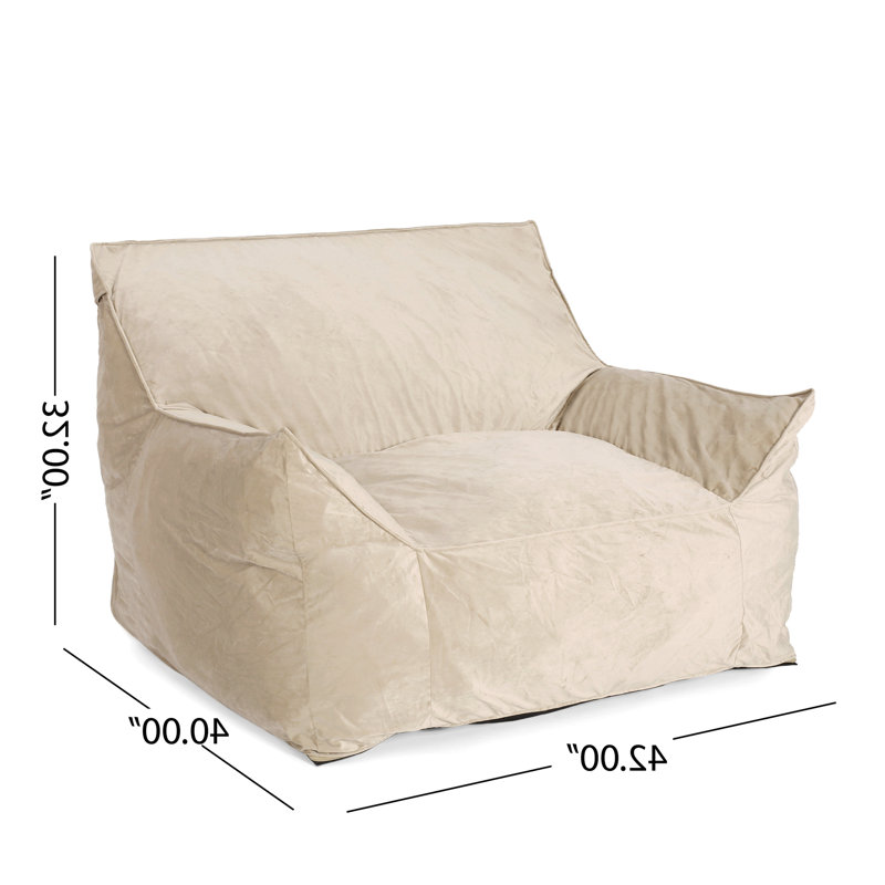 Allea Velveteen Bean Bag Chair With Armrests, Taupe Velvet, 30" H x 42" W x 40" D