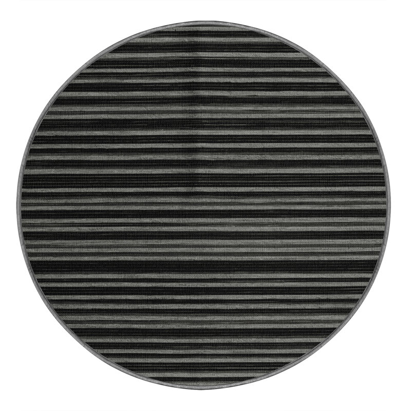 Machine Washable Horizontal Stripes Gray Area Rug, Round 7'