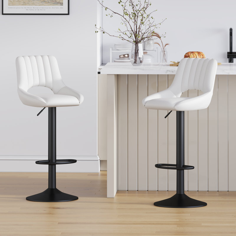 Swivel Upholstered Faux Leather Adjustable Height Bar Stool, Cream
