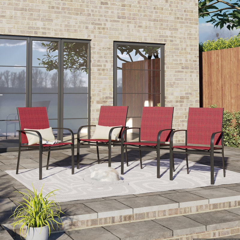 Argyri Powder-coated Steel Outdoor Dining Armchair, Red