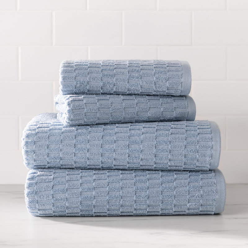 DKNY Metro Tile Quick Dry Bath And Hand Towel 4-Piece Set, Blue