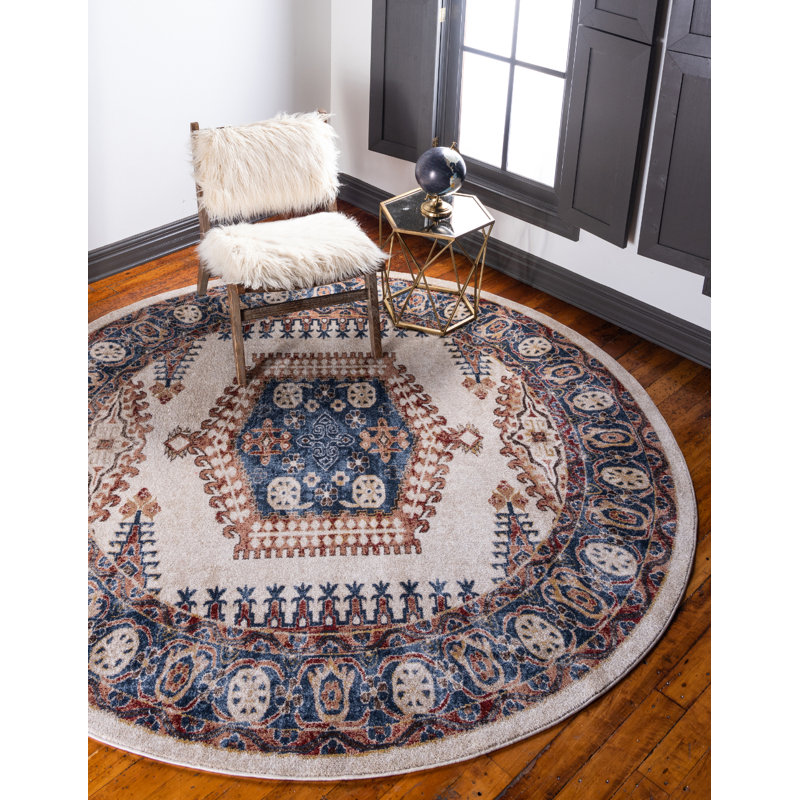 Vern Oriental Area Rug, Round 7', Cream