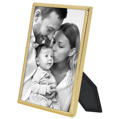 Picture Frame with Rope-Style Detail and Shatter-Resistant Glass - for Tabletop or Wall