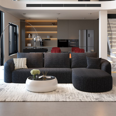 Boneless 138.6" Modular Sectional Couches Luxury Modern Curved Back Sofa,Minimalist Comfy L-Shape Boneless Cloud Couch for Living Room Apartment,(Right Facing Chaise,Black)