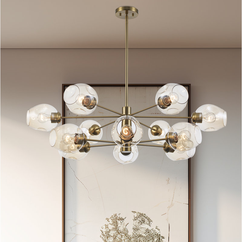 Lustre sphérique Spoutnik à 12 lumières Anastasia, Or antique, Brun