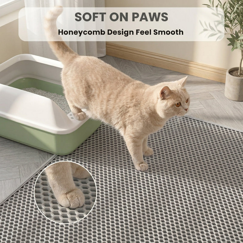Ensemble de 2 tapis pour litière pour chat, double couche, imperméable et à l'épreuve de l'urine, litière à piège, 30 po x 24 po, gris