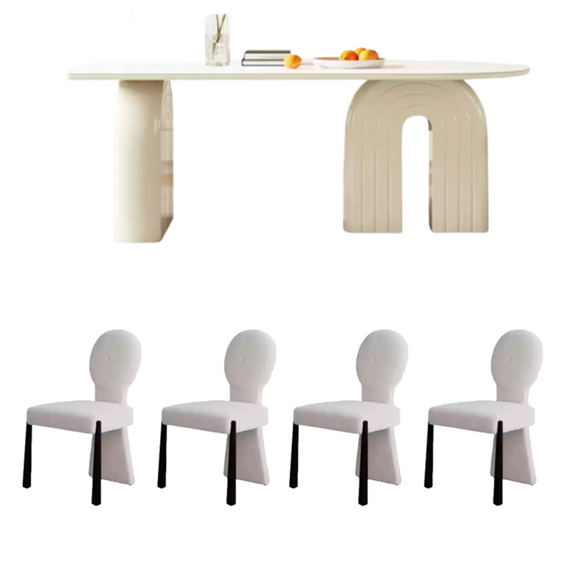 Ensemble de table de salle à manger en pierre frittée blanc pur, H 29,92 po x L 70,87 po x l 31,5 po