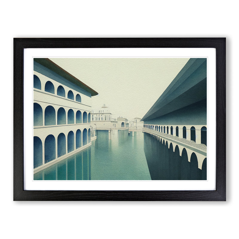 Canal Architecture - Single Picture Frame Print, Black, 34cm H x 46cm W x 2cm D