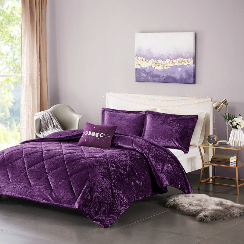 Édredon de luxe en velours mauve pour lit simple / simple TG, rembourrage, literie lavable à la machine avec coussins XL en mauve