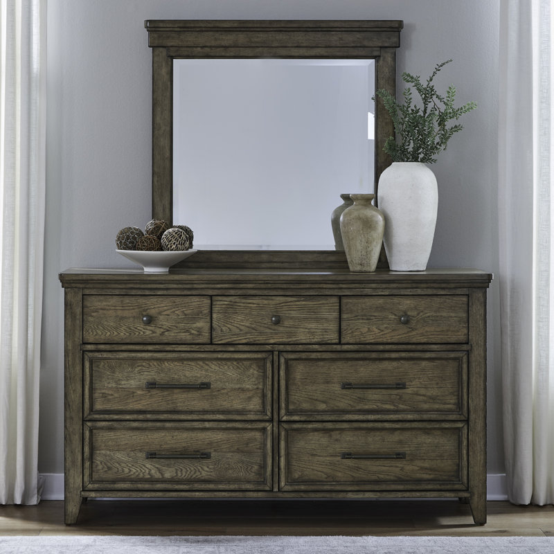 Ensemble de chambre à coucher avec lit à panneaux, commode et miroir Gertraute, Très grand