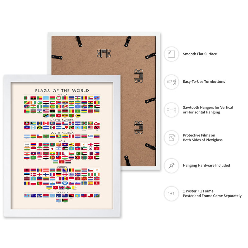 Drapeaux du monde, Poster, 24"H x 32"W, White Framed