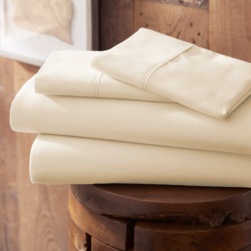 Sateen Double Brushed Microfiber Sheet Set, Full Sheet Set + Fitted Sheet + 2 Pillowcases, Vanilla