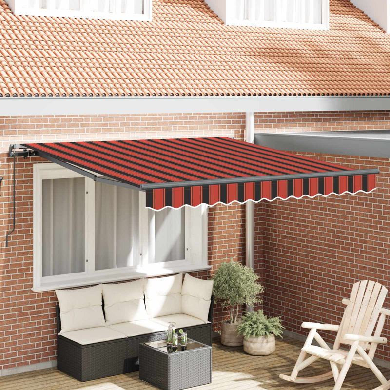 Retractable Outdoor Sun Shade Awning Frame, 165cm H x 300cm W x 250cm D, Orange/Brown/Black