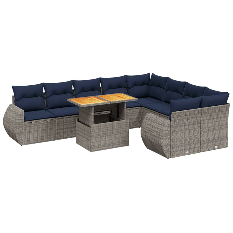  Ensemble de canapé de patio 10 pièces avec coussins en rotin de polyester, Gris, Bleu