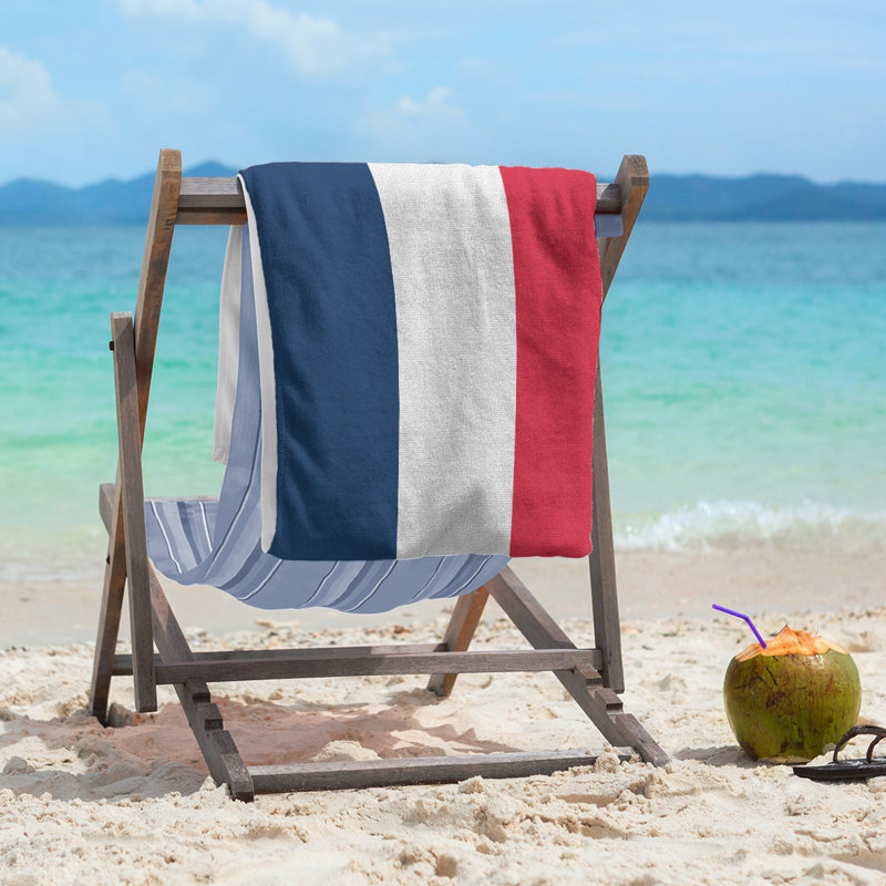 Cotton Blend Lightweight Beach Towel, Navy Blue/White/Red