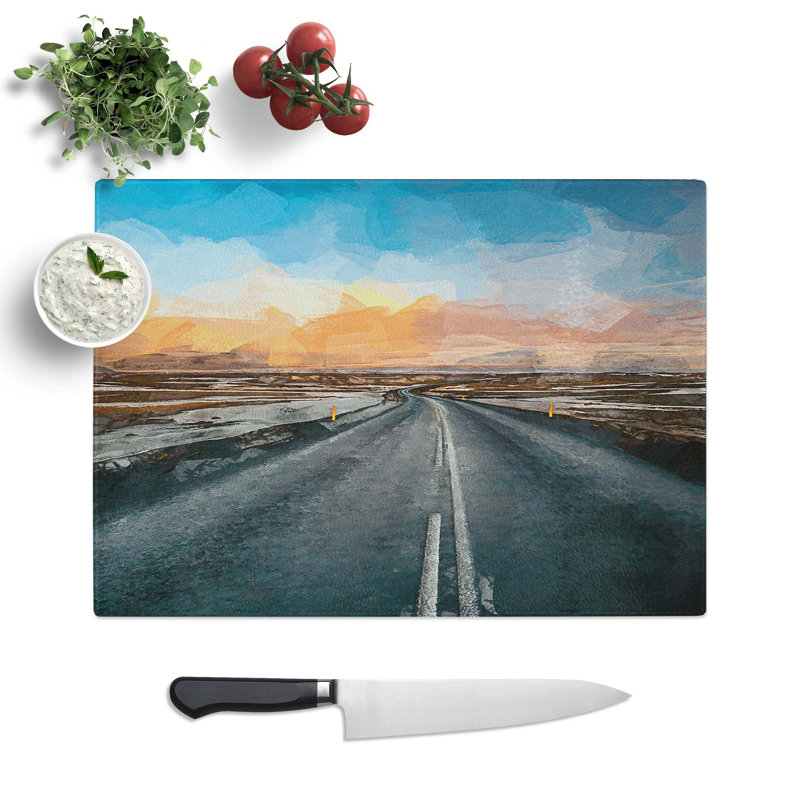 Tempered Glass Road Through Iceland Chopping Board, 28.5 cm W x 20 cm L