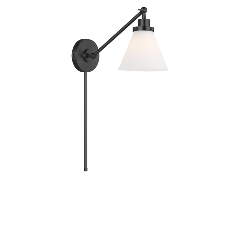 Wellfleet One-Arm Cone Sconce, Midnight Black, Milk