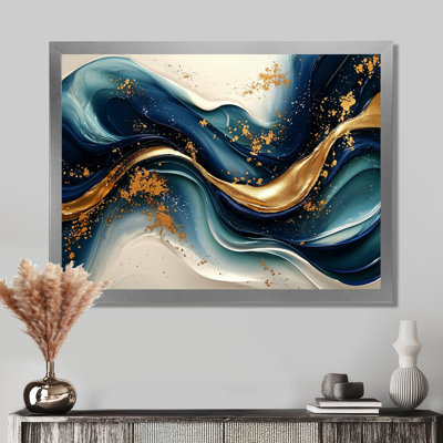«Emerald Stone Fusion On Blue River IV - Abstract Modern Waves», art mural sur toile