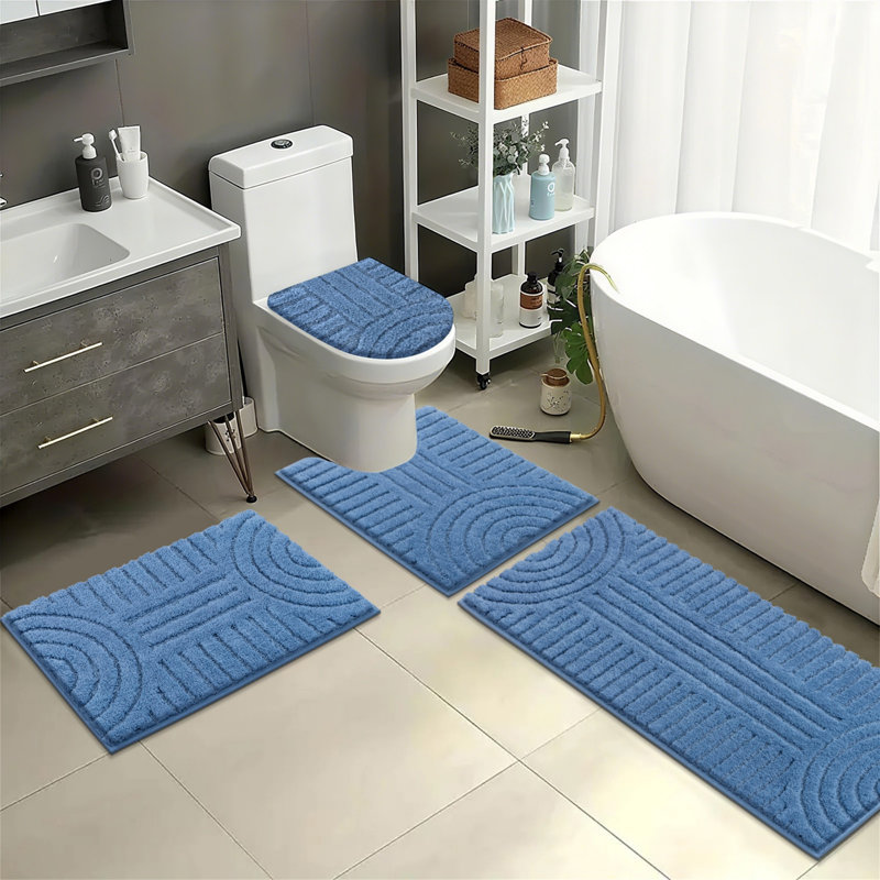 Ensemble de tapis de bain en microfibre 5 pièces avec envers antidérapant, Bleu