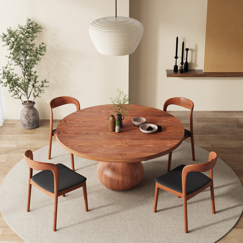 Table de salle à manger ronde Ikerne en noyer rouge massif, 119 cm (47 po), plateau épais de 3 cm (1,2 po), idéale pour la cuisine, les restaurants, les petits déjeuners et les bureaux.