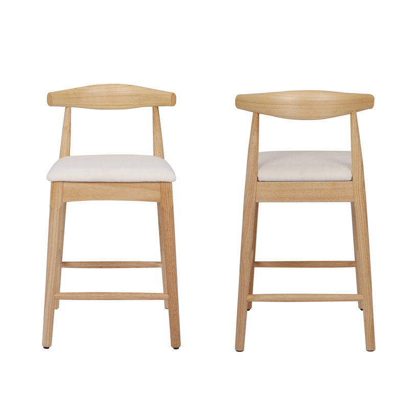 Ensemble de 2 tabourets de bar en bois massif avec repose-pieds, Siège naturel / cadre naturel