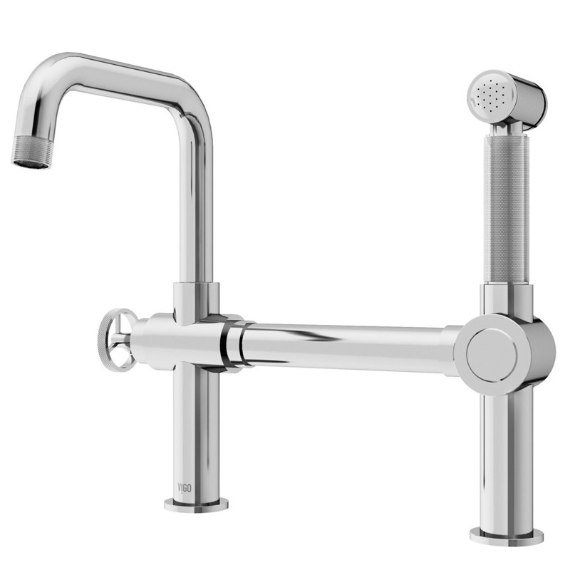 Cass 13 in. H Single-Handle High-Arc Widespread Bridge Kitchen Faucet with Pull-Out Side Sprayer, Chrome