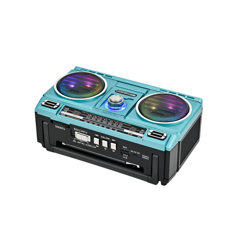 Haut-parleur portatif Bluetooth® avec radio et batterie rechargeable Emerson - turquoise