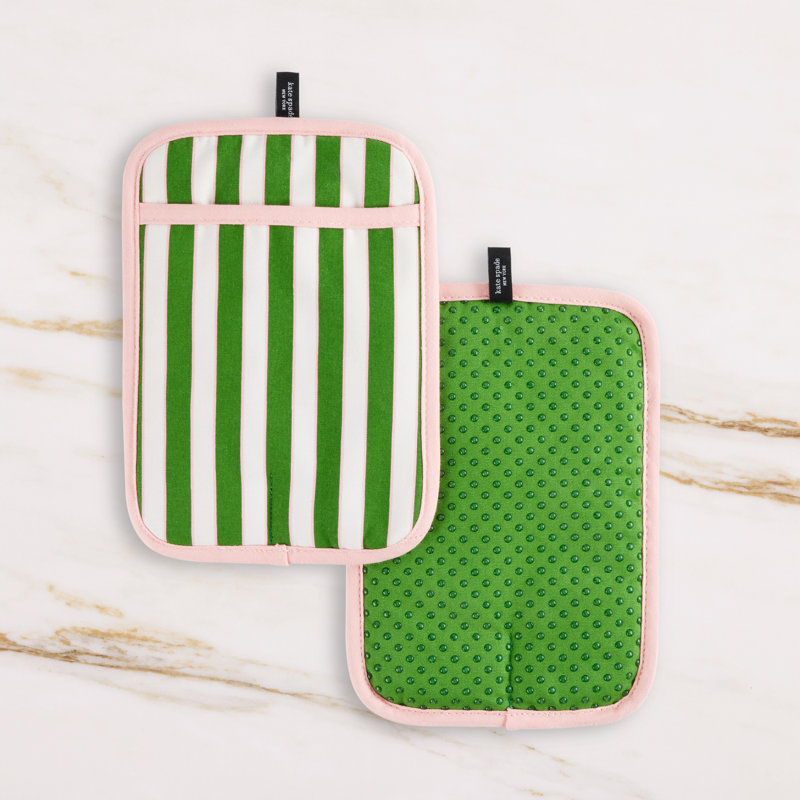 Botanical Stripe Potholder Set, Green
