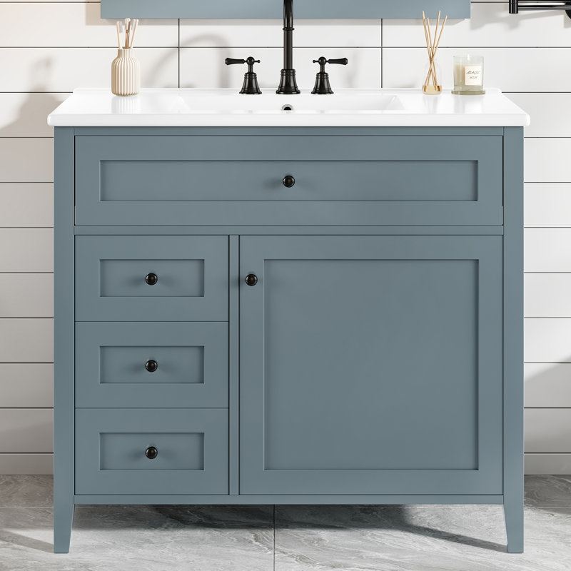 Meuble-lavabo bleu-gris 36 po avec lavabo, Bleu / Noir