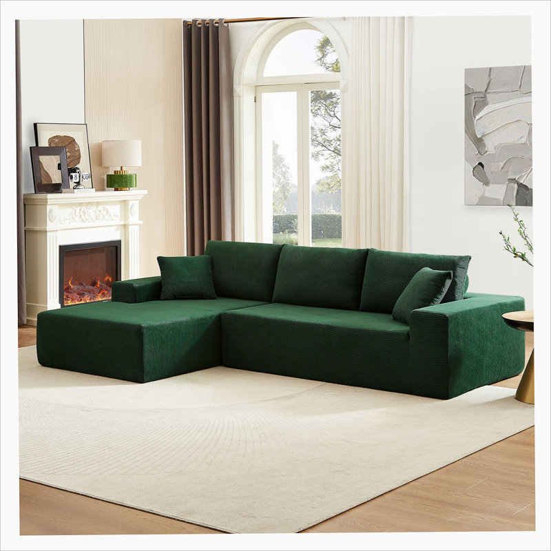 Corduroy L-Shaped Sectional, 100% Polyester Beige, Left Hand Facing